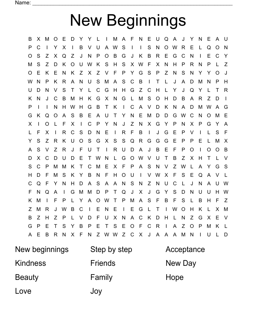 New Beginnings  Word Search
