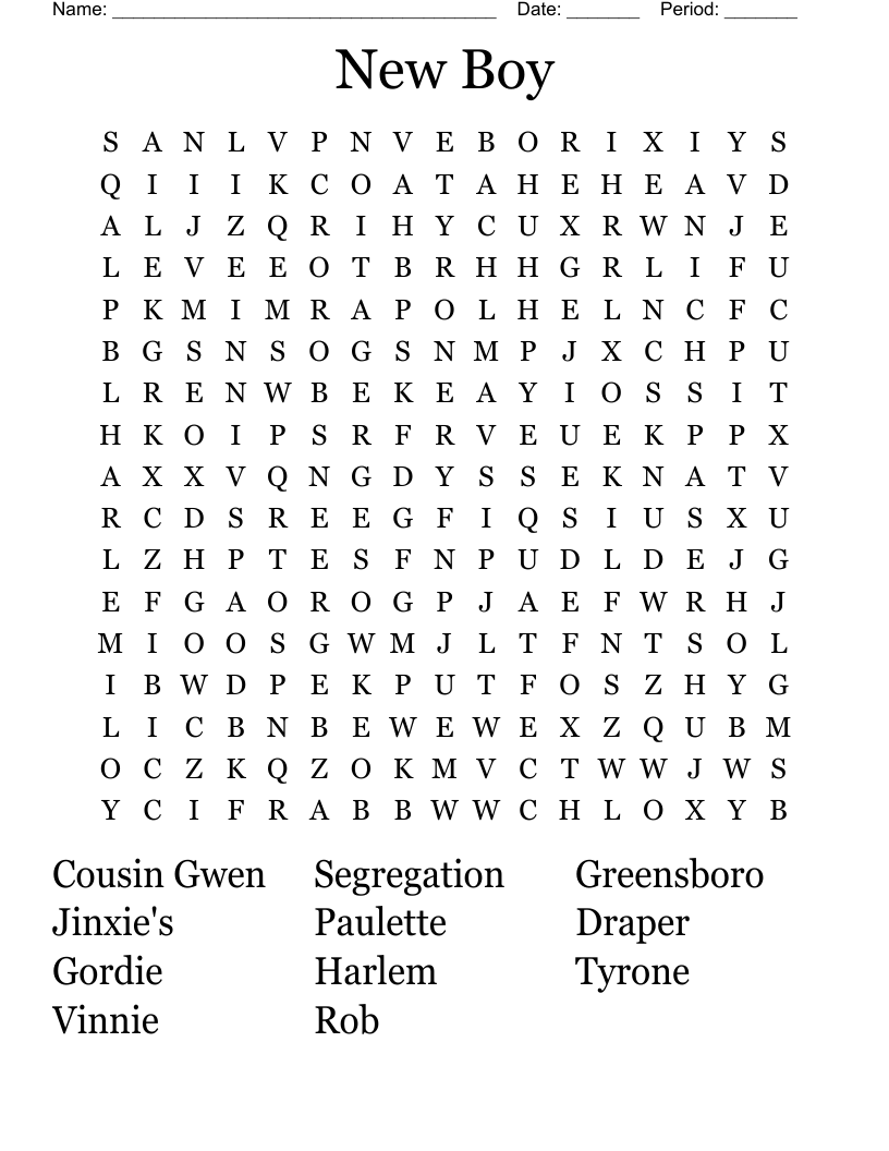 New Boy  Word Search