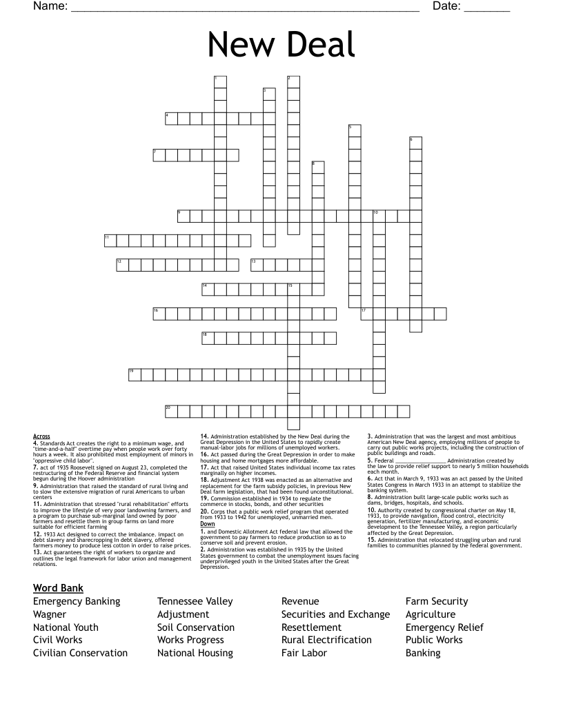 New Deal Crossword