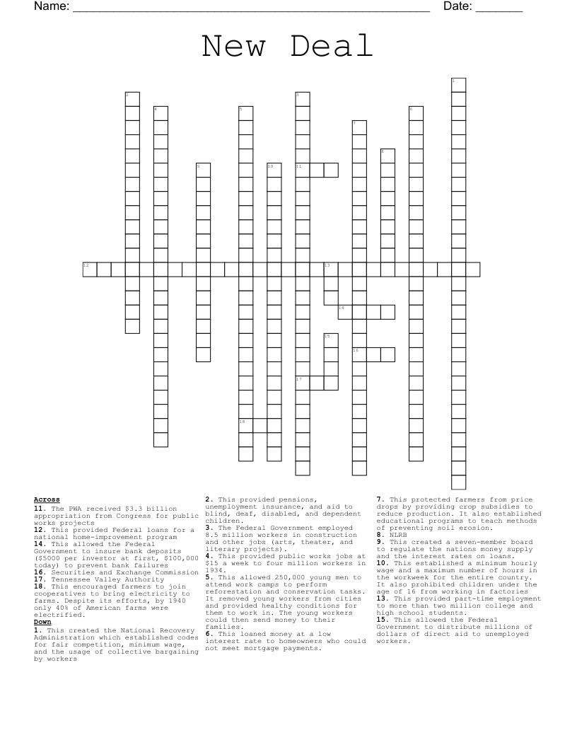 New Deal Crossword