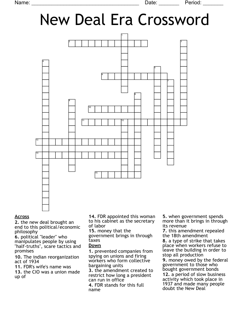 New Deal Era Crossword