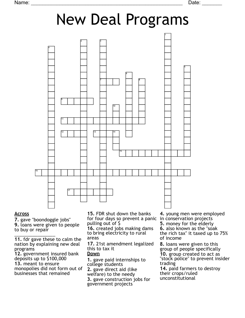 New Deal Programs Crossword