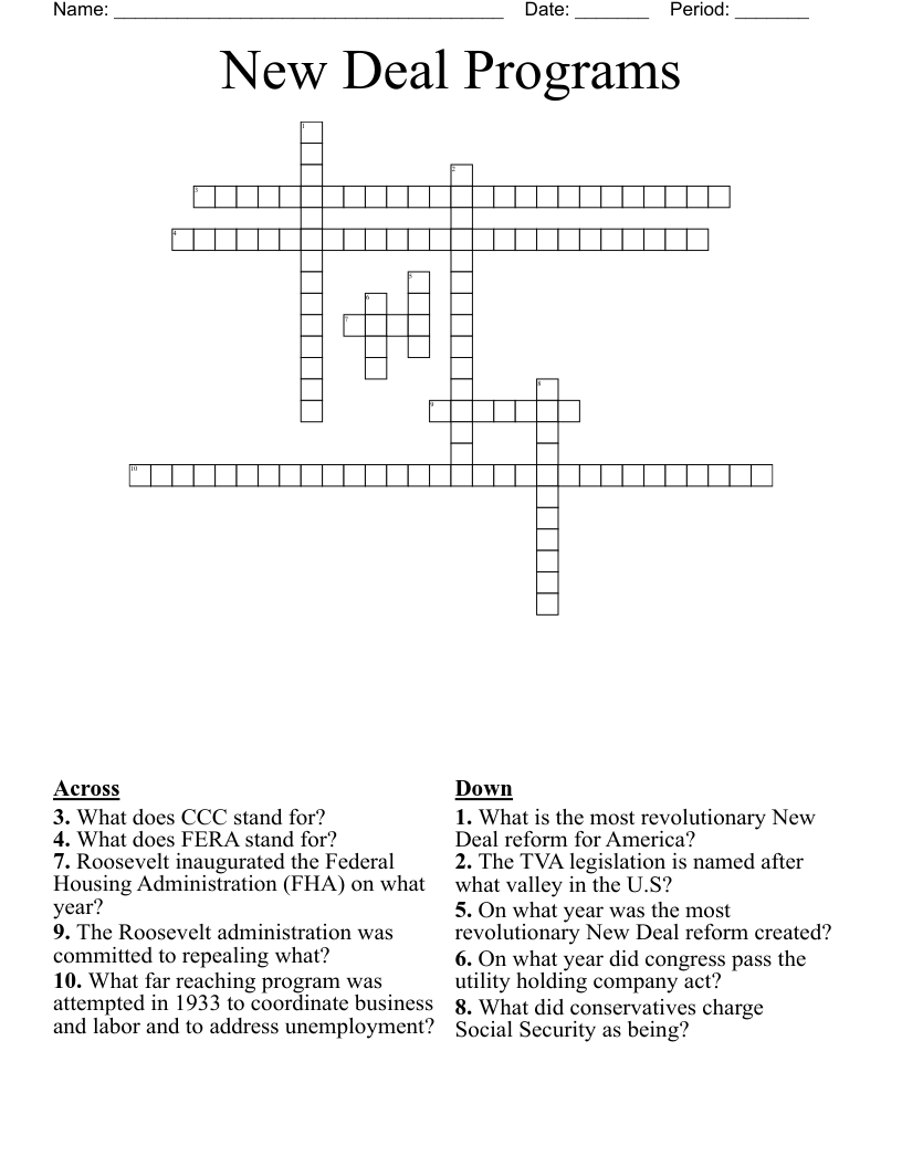 New Deal Programs Crossword