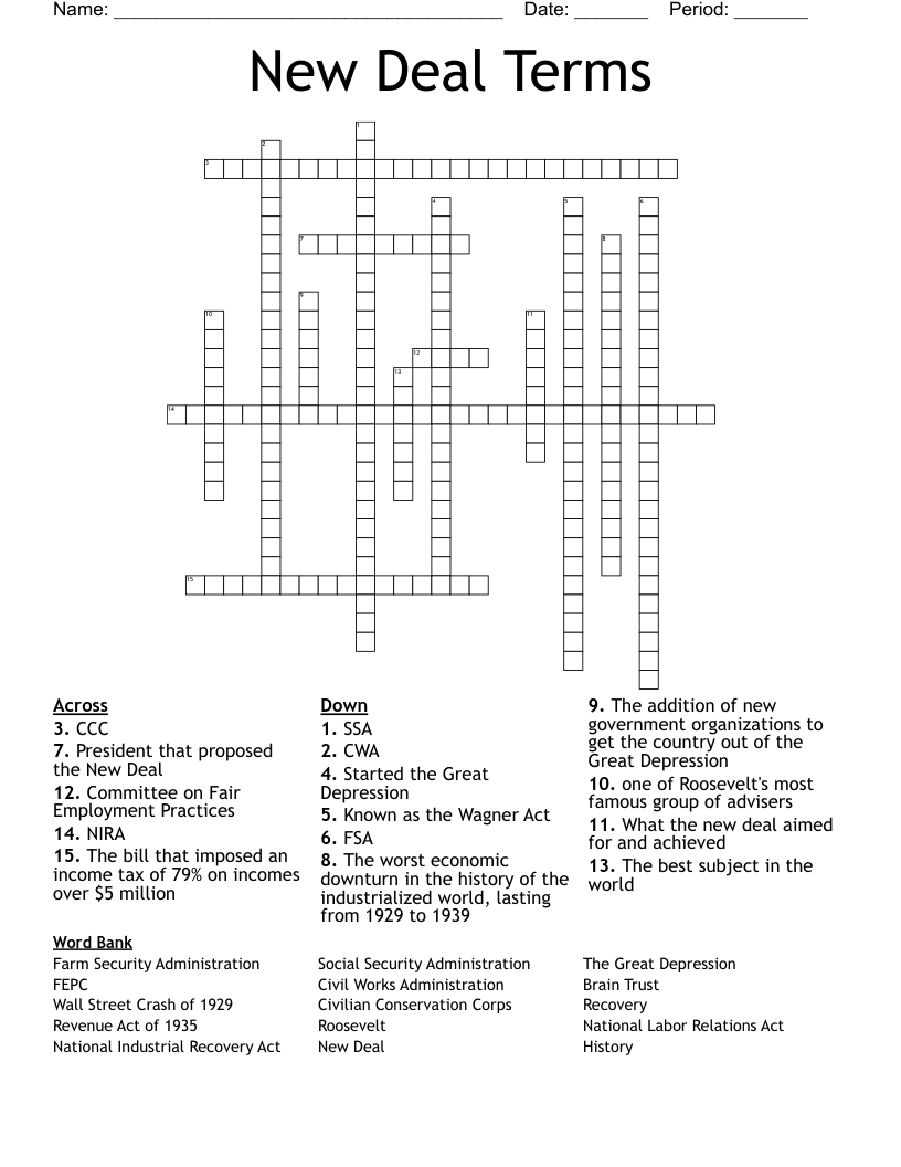 New Deal Terms Crossword