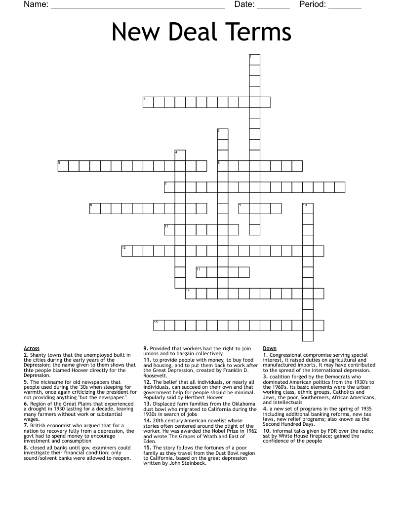 New Deal Terms Crossword