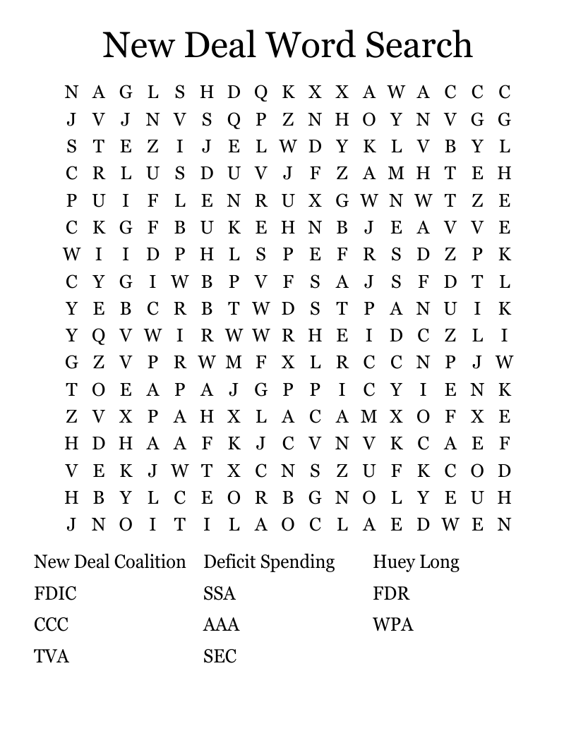 New Deal Word Search