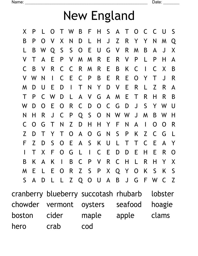 New England Word Search