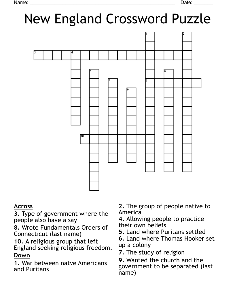 New England Crossword Puzzle