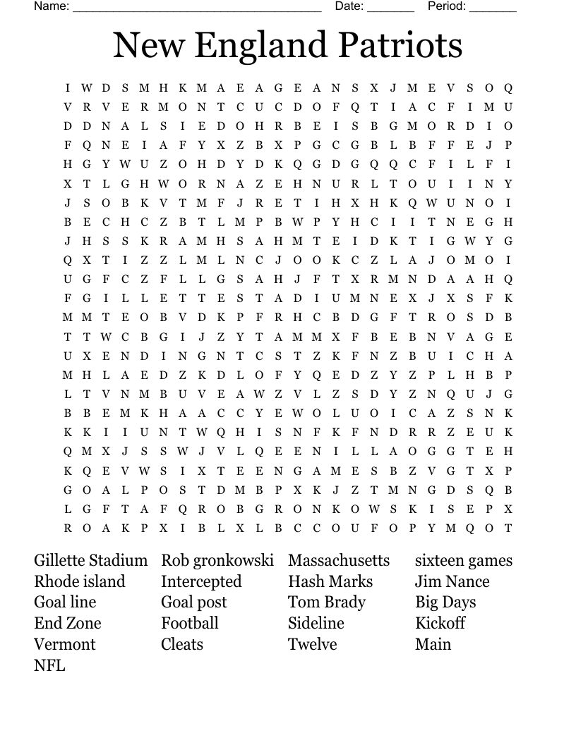New England Patriots Word Search