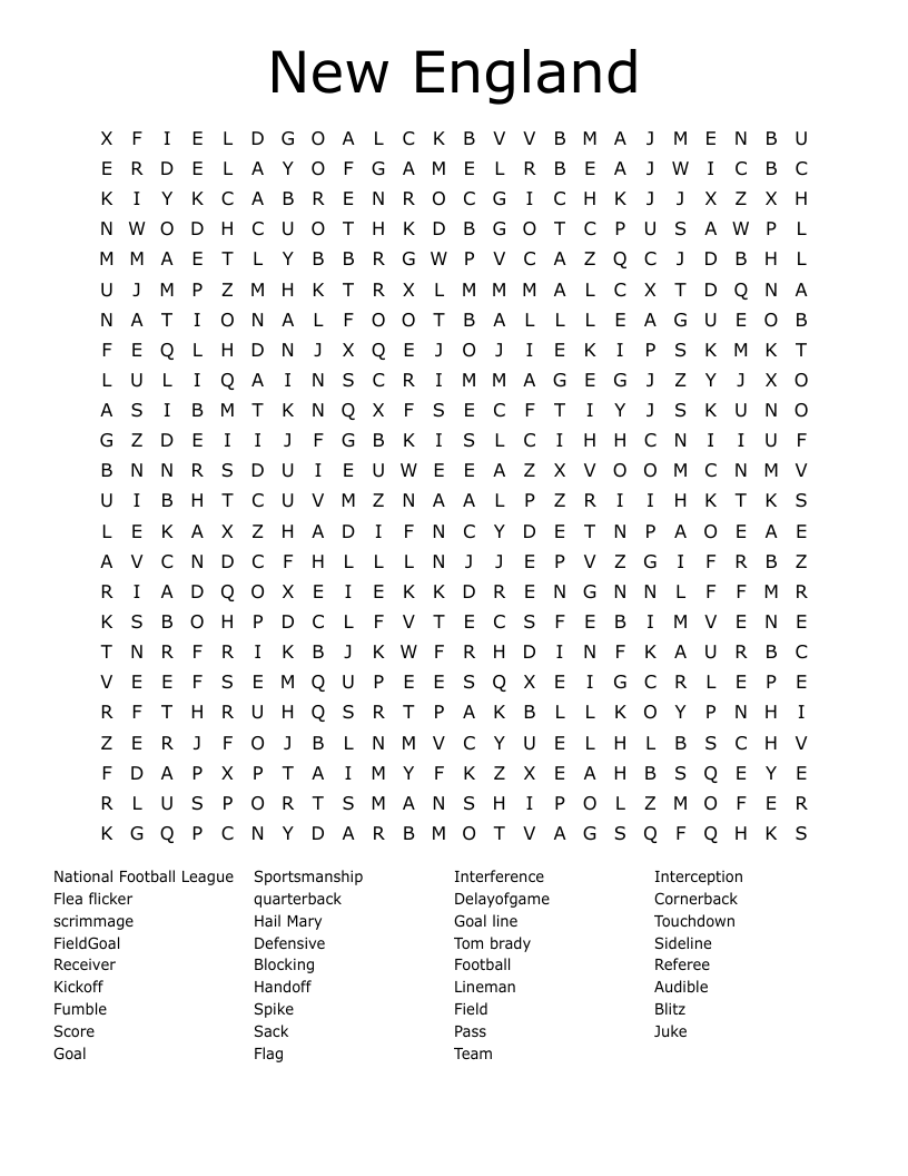 New England  Word Search