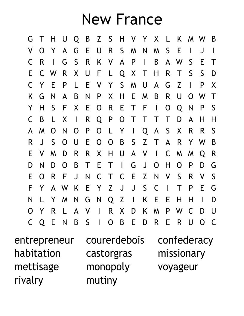 New France Word Search