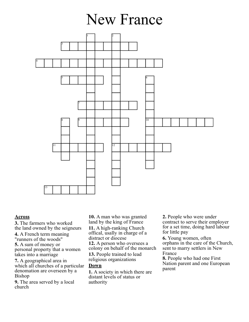 New France Crossword