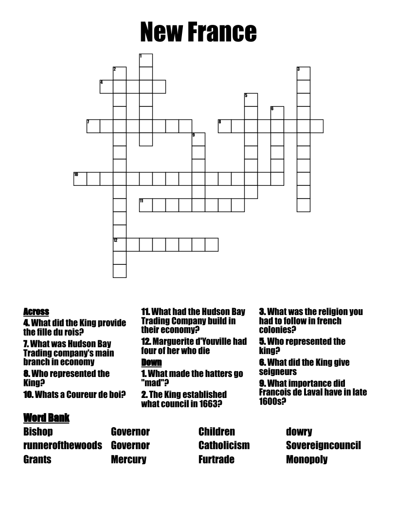 New France Crossword
