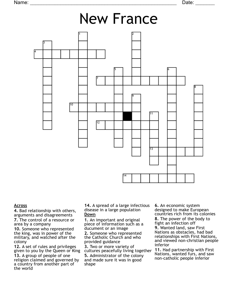 New France Crossword