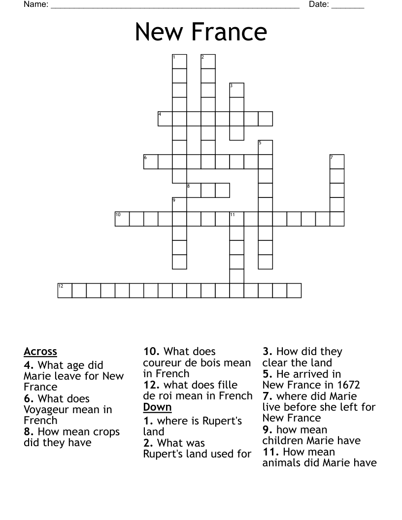 New France Crossword