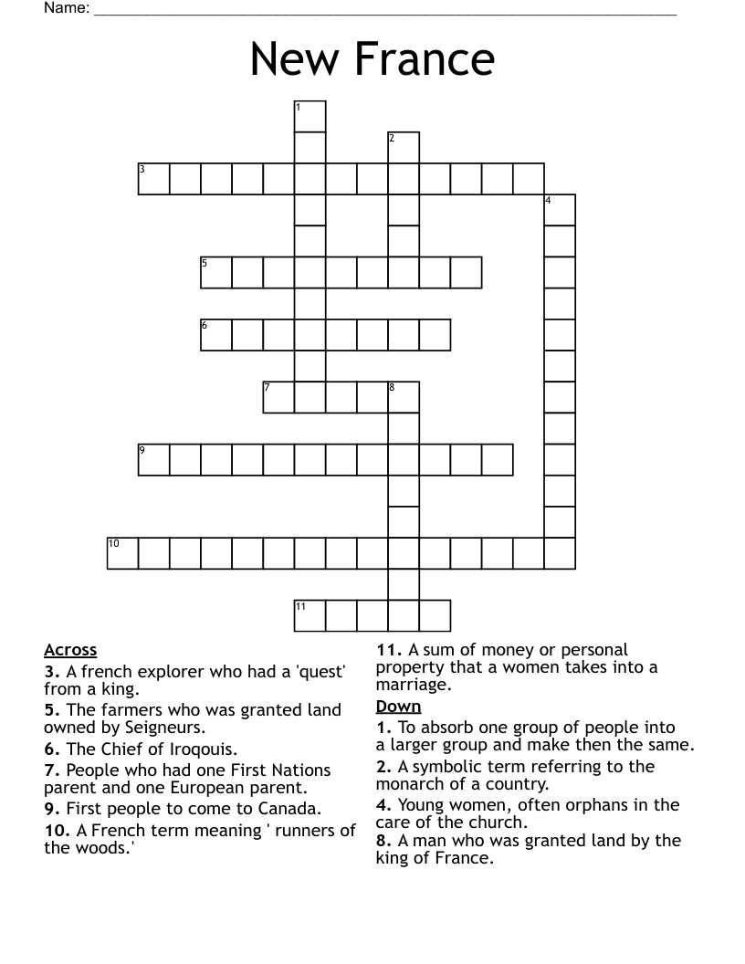New France Crossword
