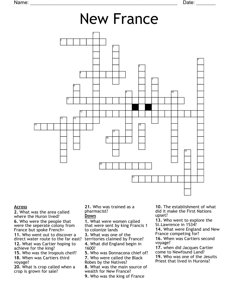 New France Crossword
