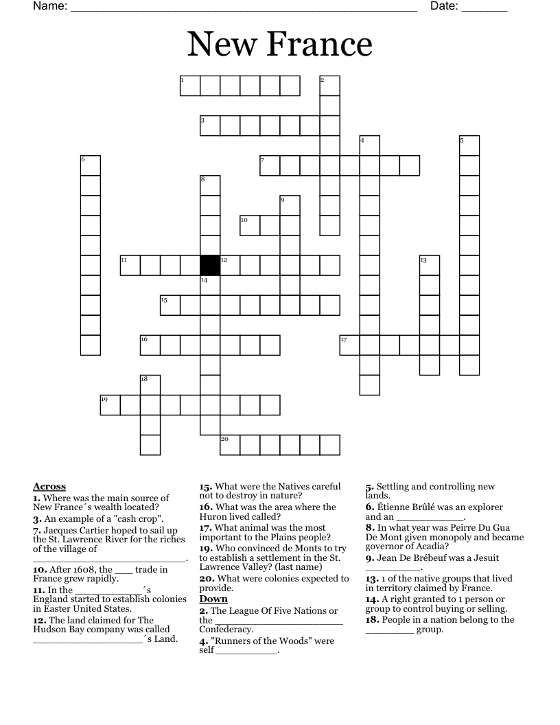 New France Crossword
