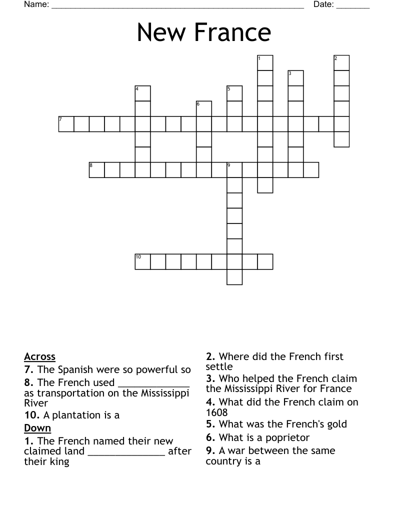 New France Crossword
