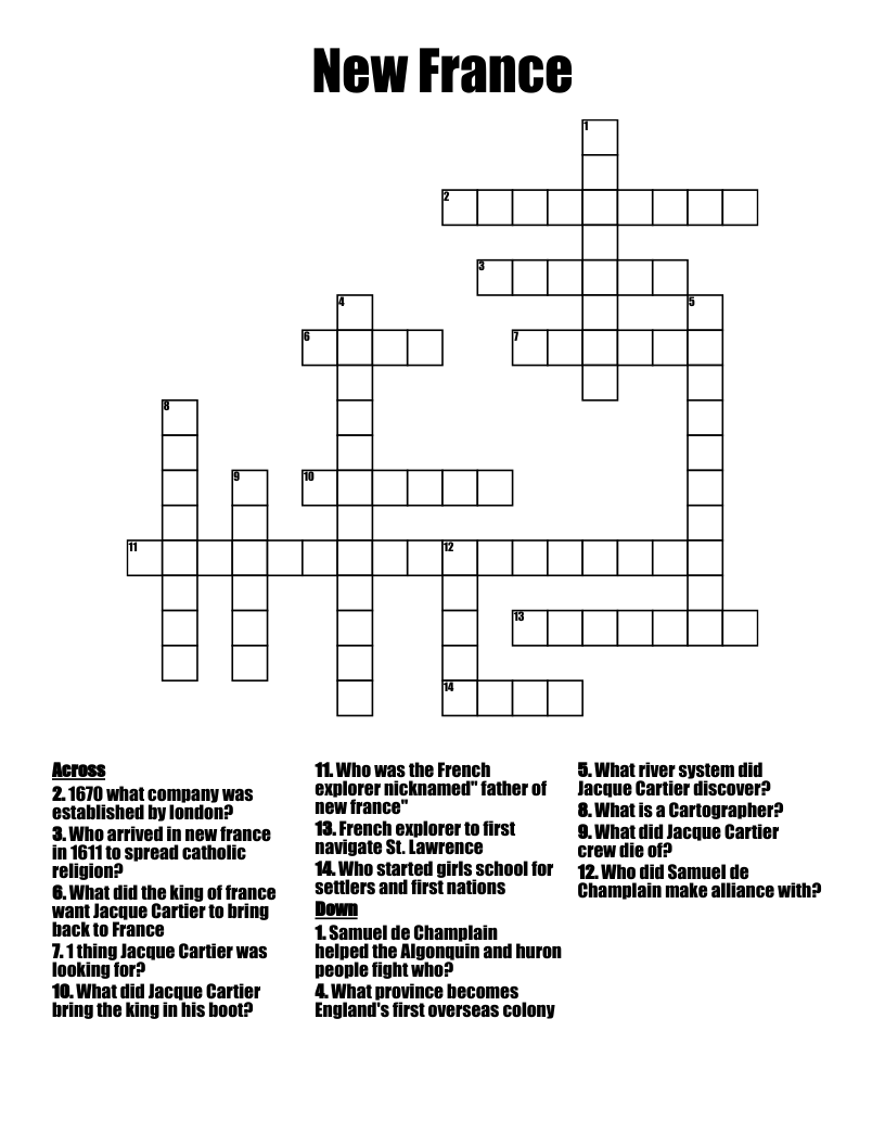 New France Crossword