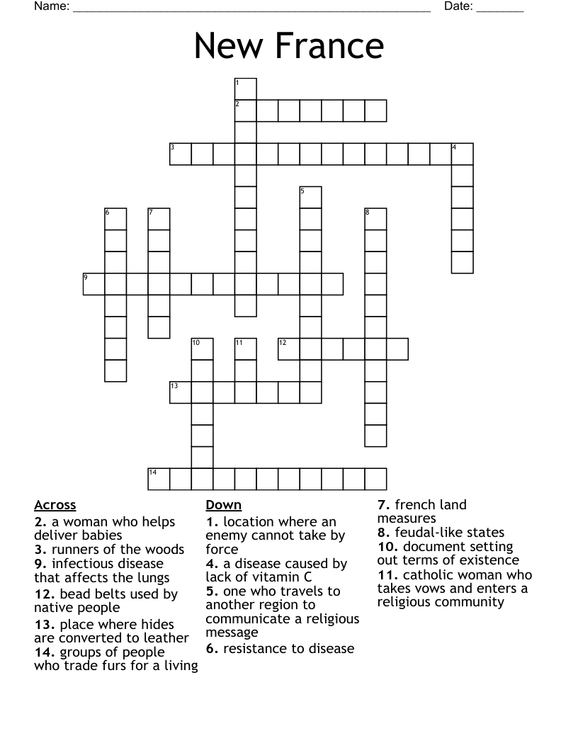 New France Crossword