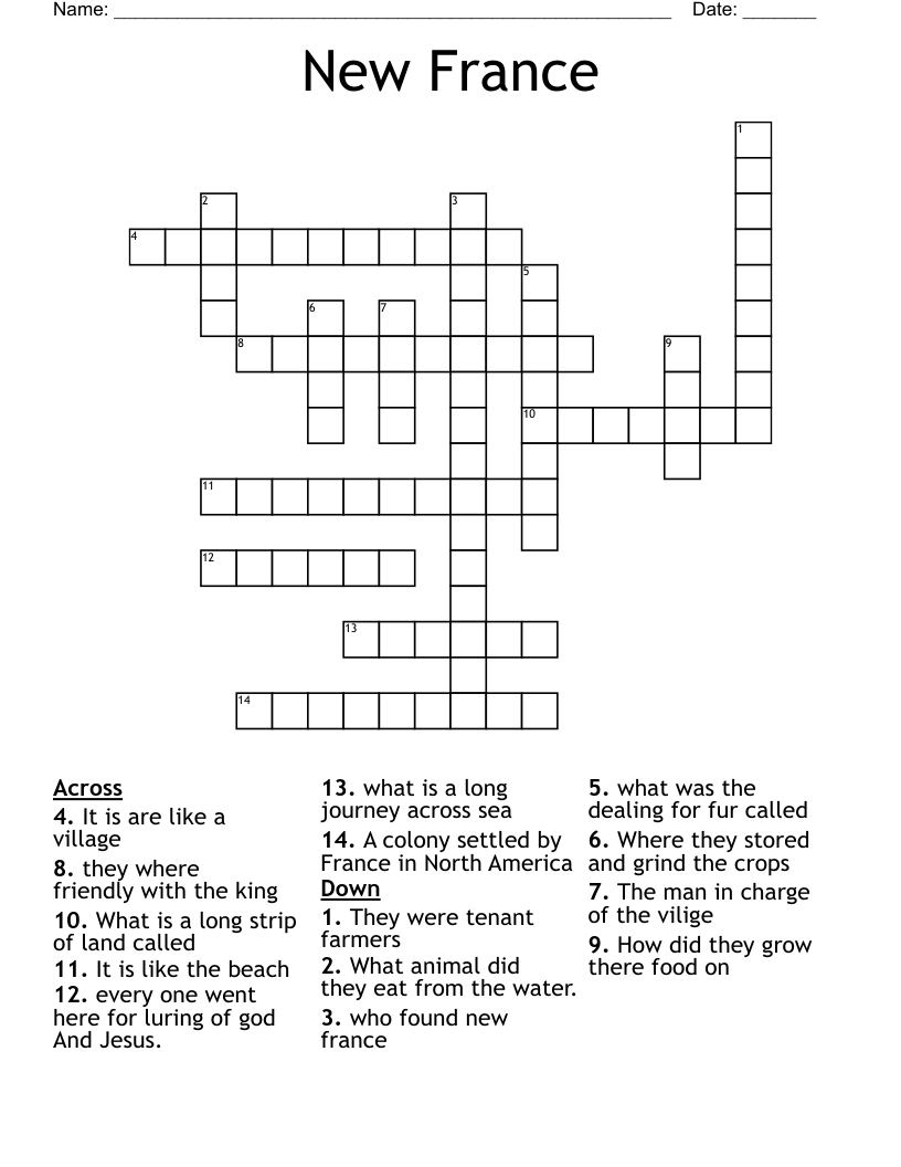 New France Crossword