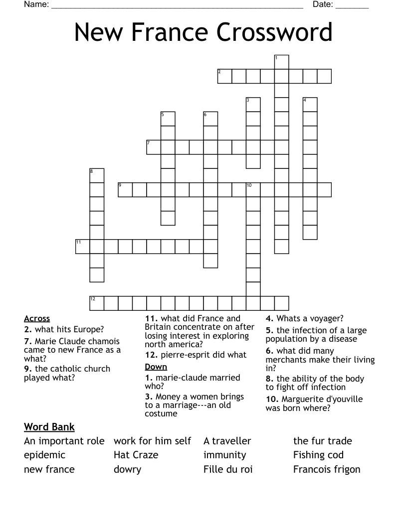 New France Crossword