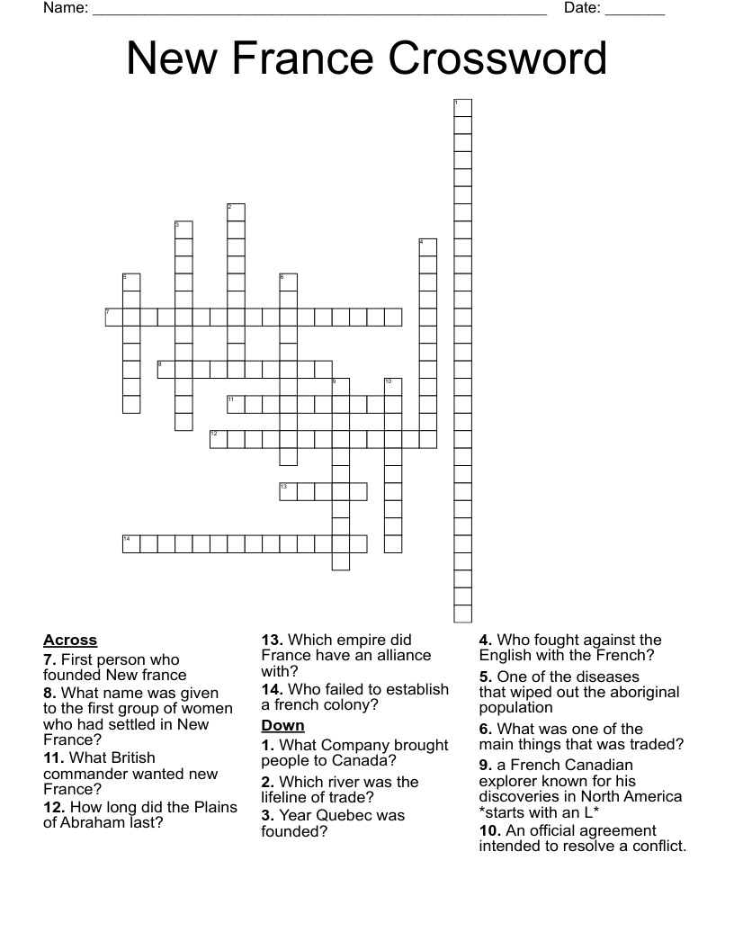 New France Crossword