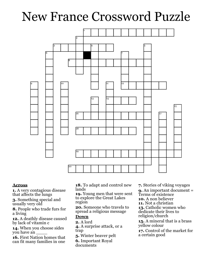 New France Crossword Puzzle