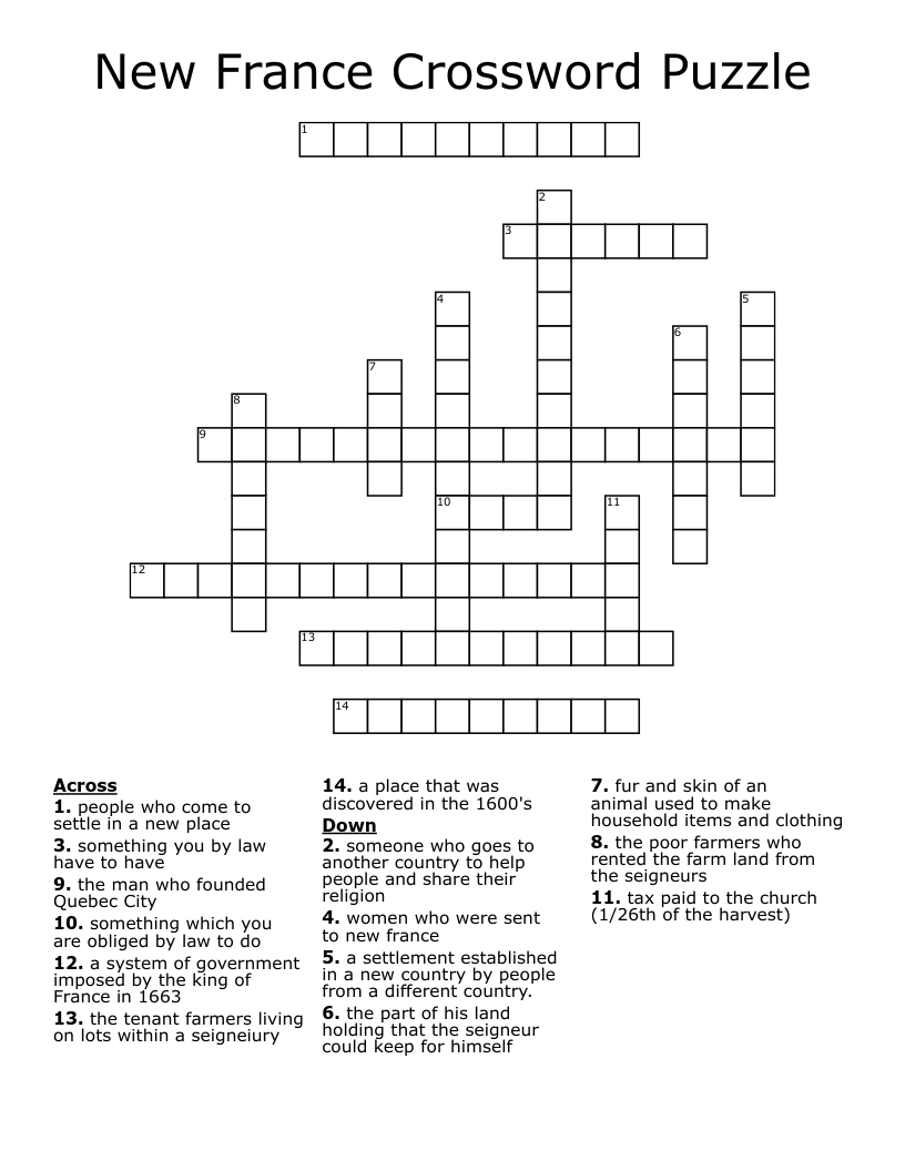 New France Crossword Puzzle