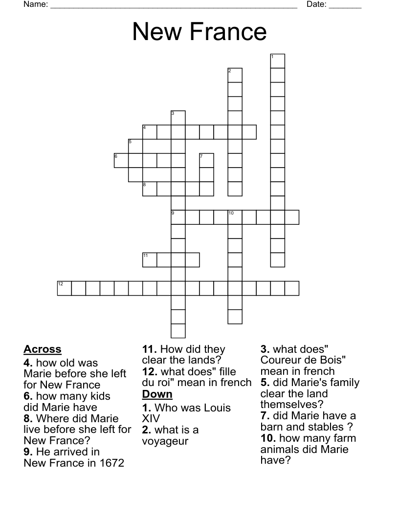 New France  Crossword