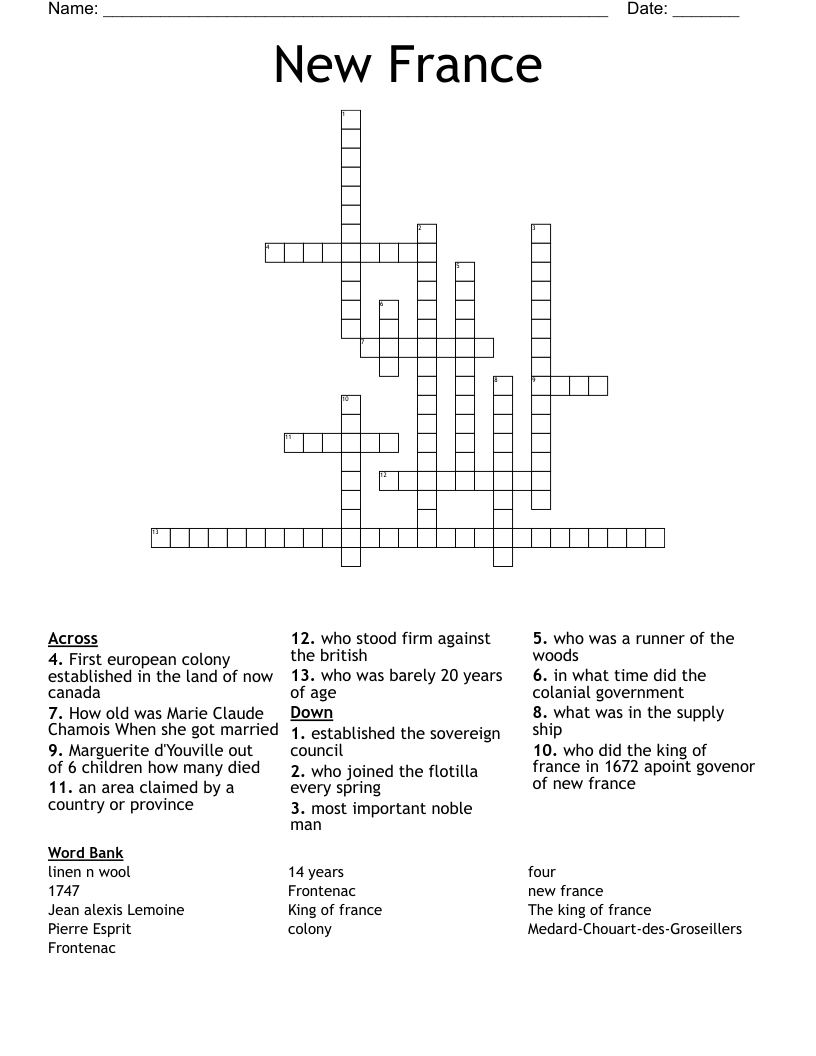 New France  Crossword
