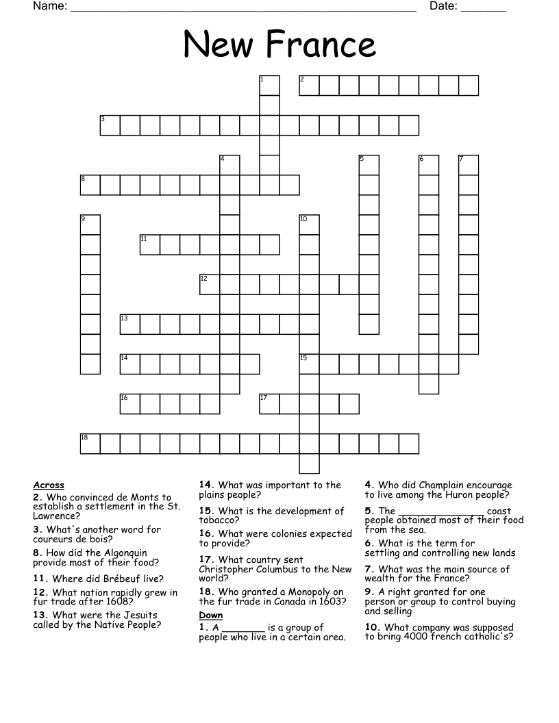 New France  Crossword
