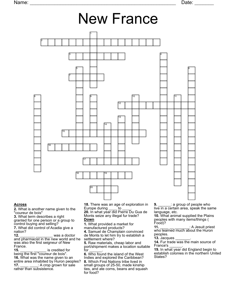New France  Crossword