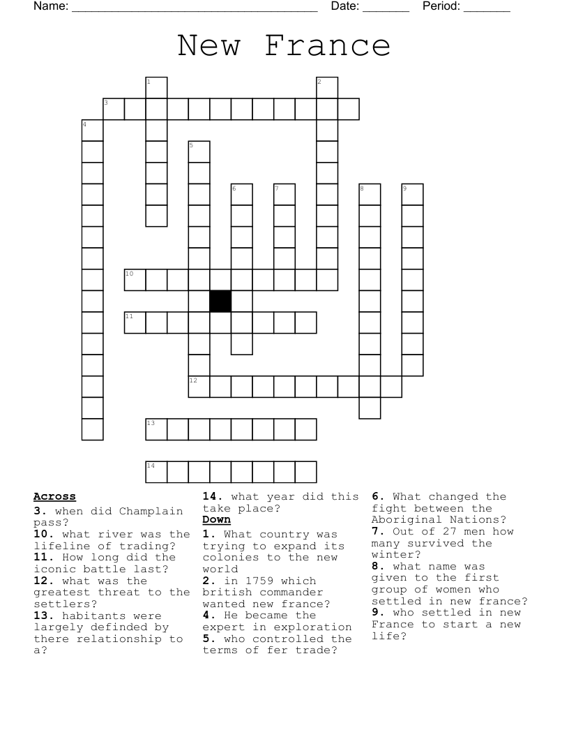 New France  Crossword
