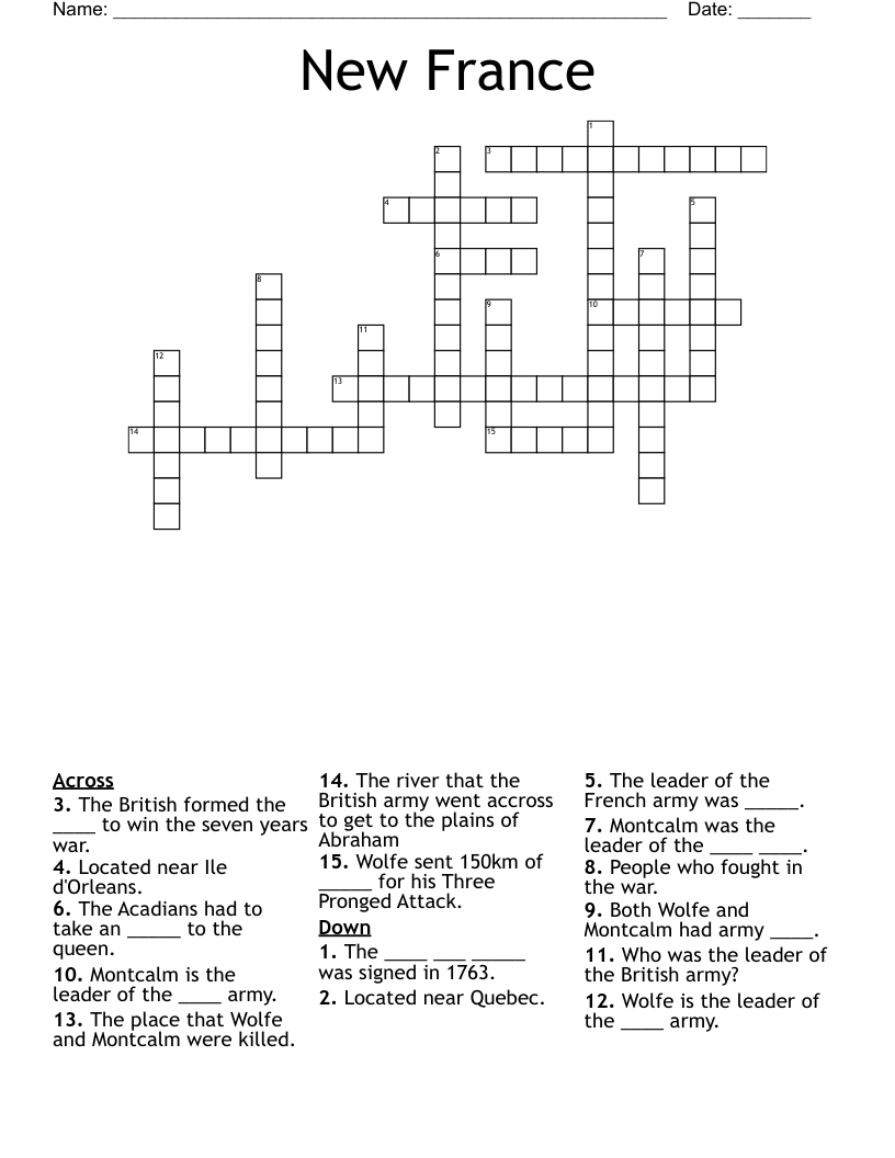 New France  Crossword