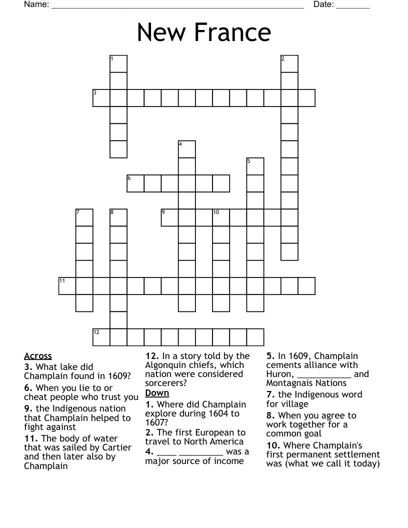 New France  Crossword