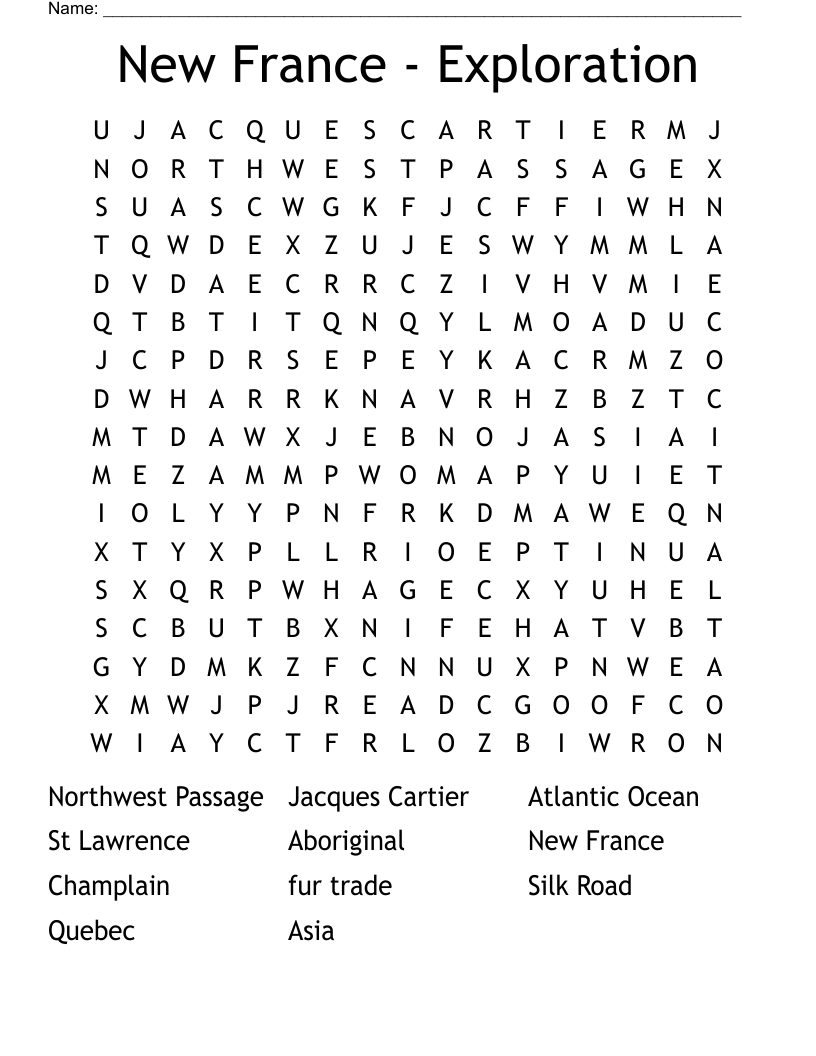 New France - Exploration Word Search