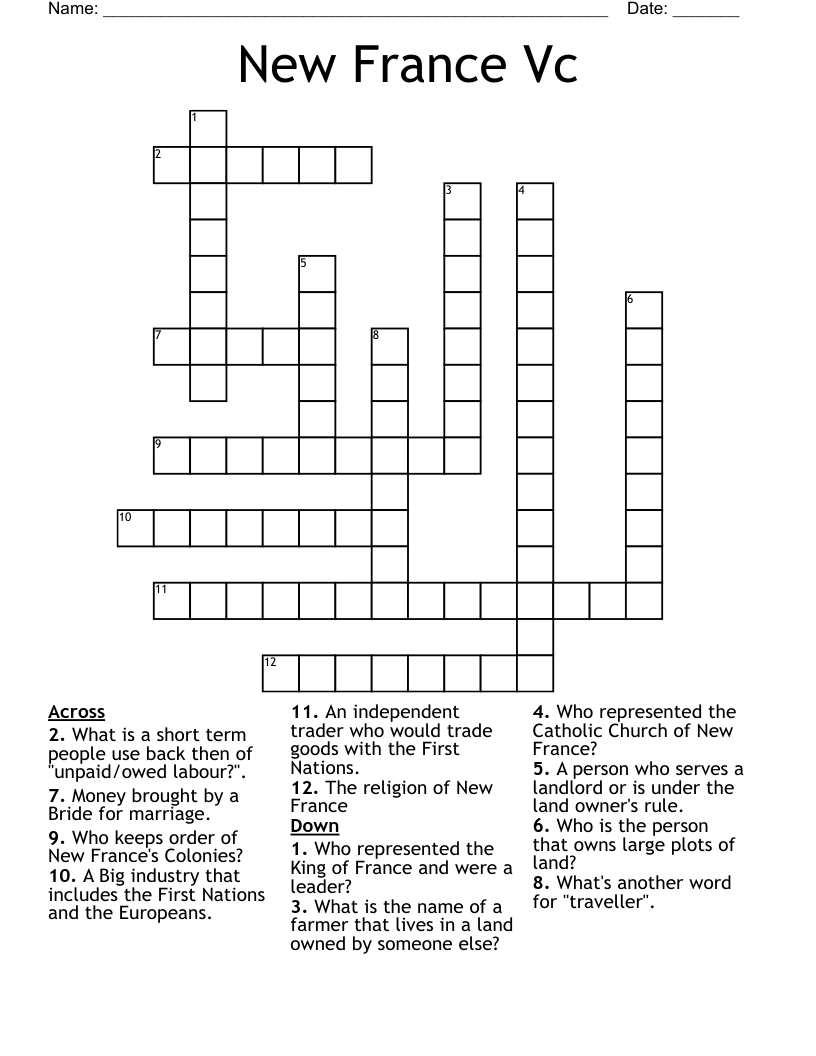 New France  Vc Crossword