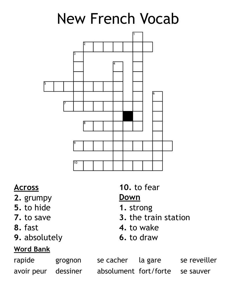 New French Vocab Crossword