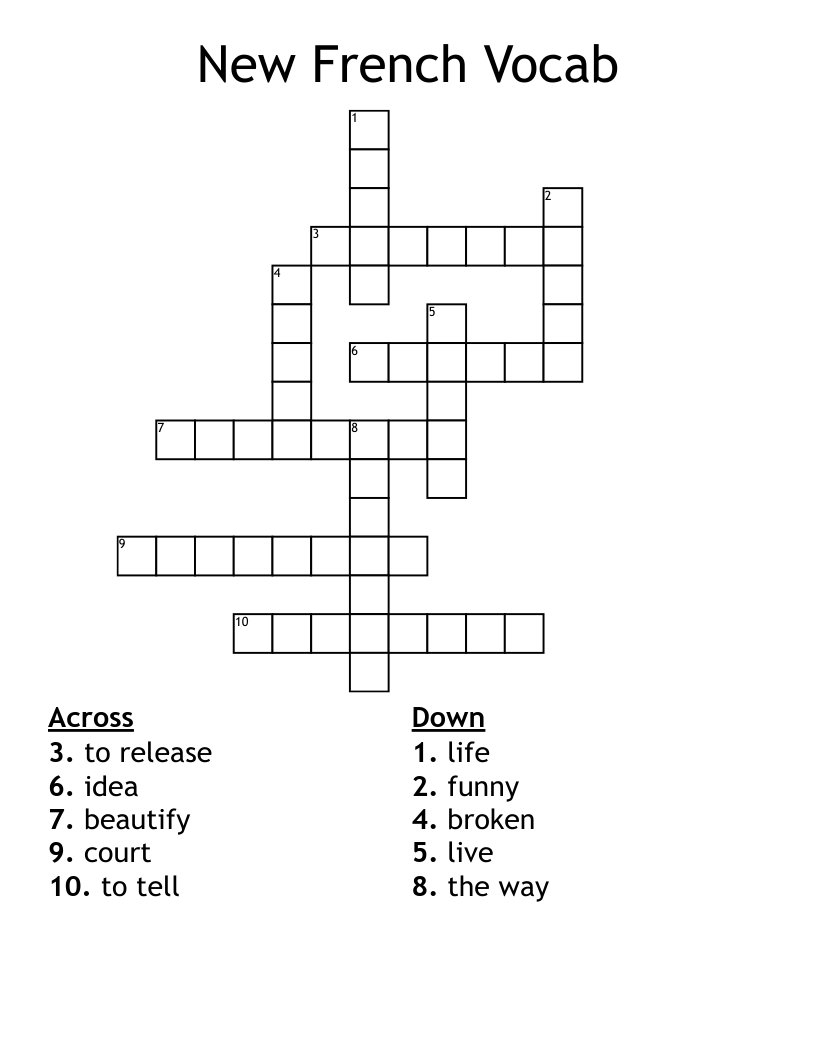 New French Vocab Crossword