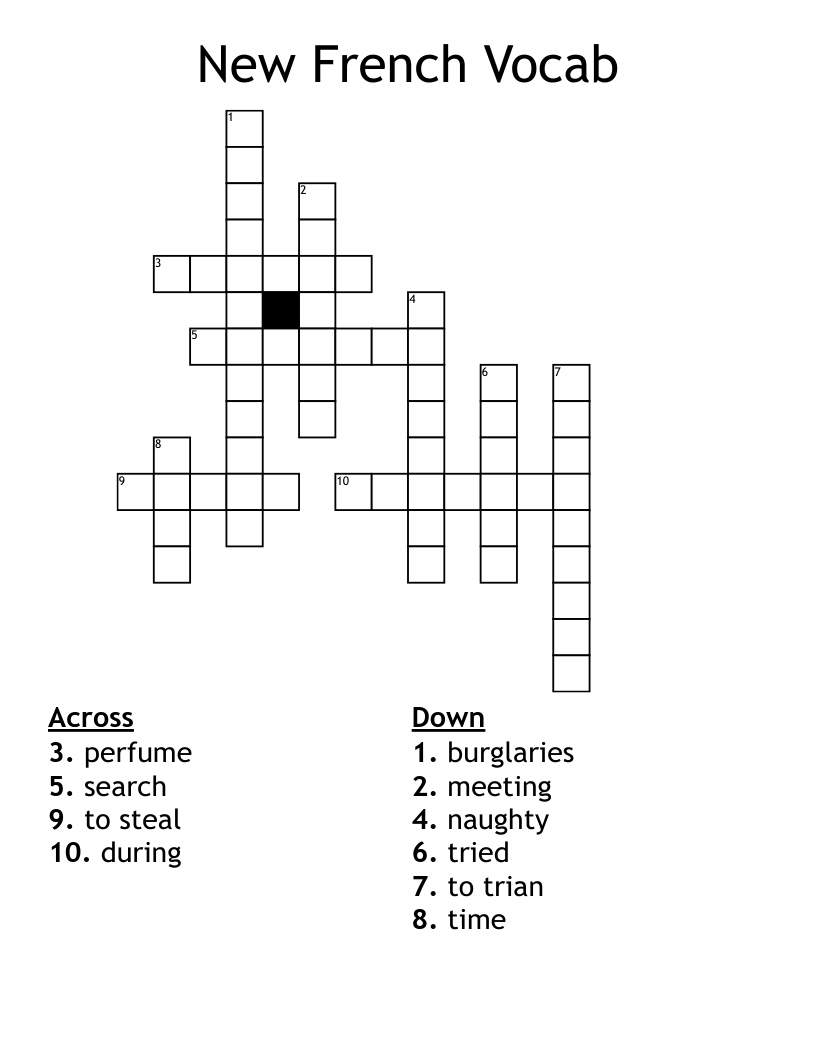 New French Vocab Crossword