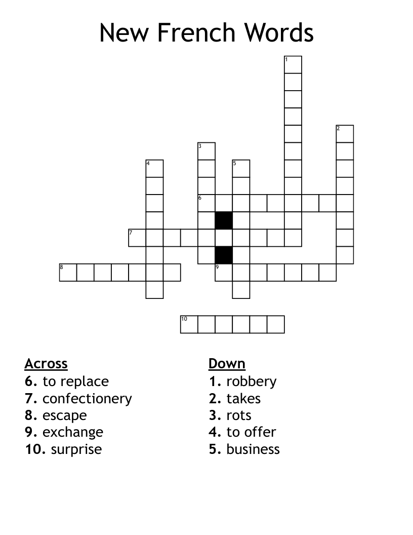 New French Words Crossword