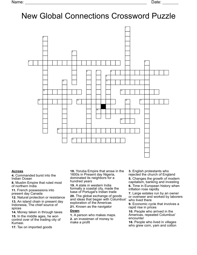 New Global Connections Crossword Puzzle 