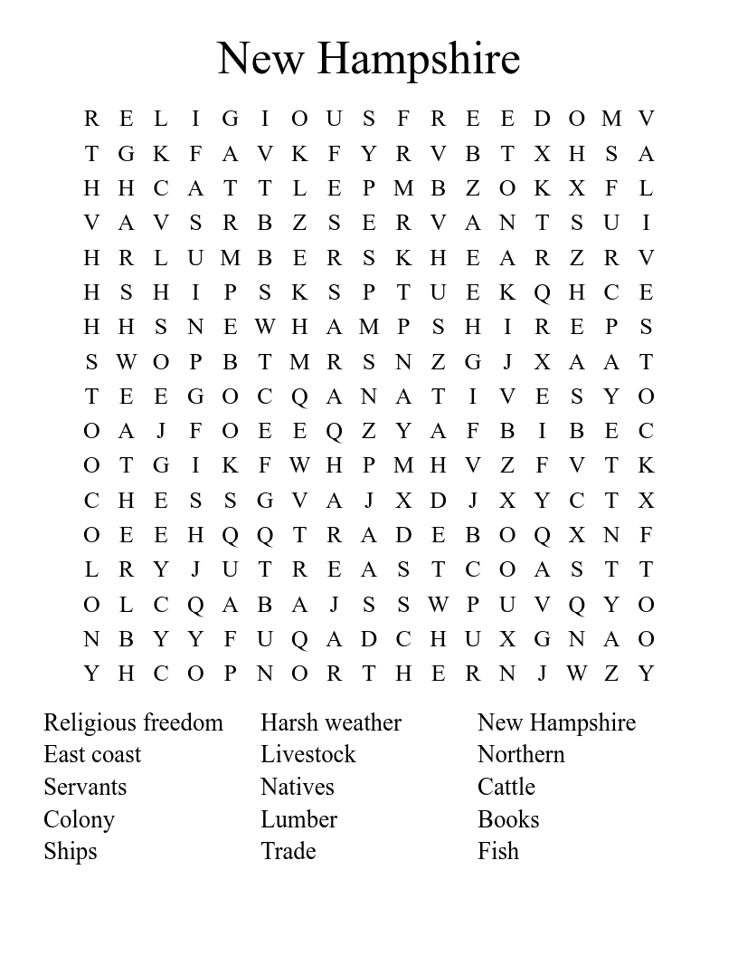 New Hampshire Word Search