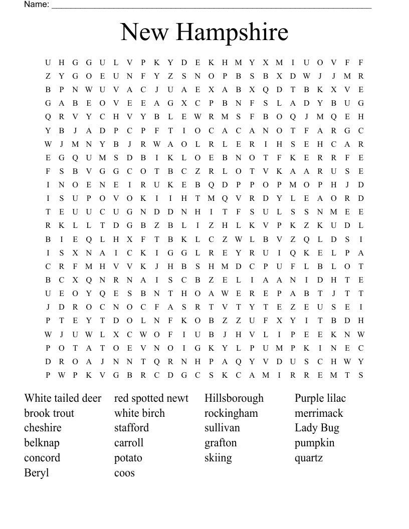 New Hampshire Word Search