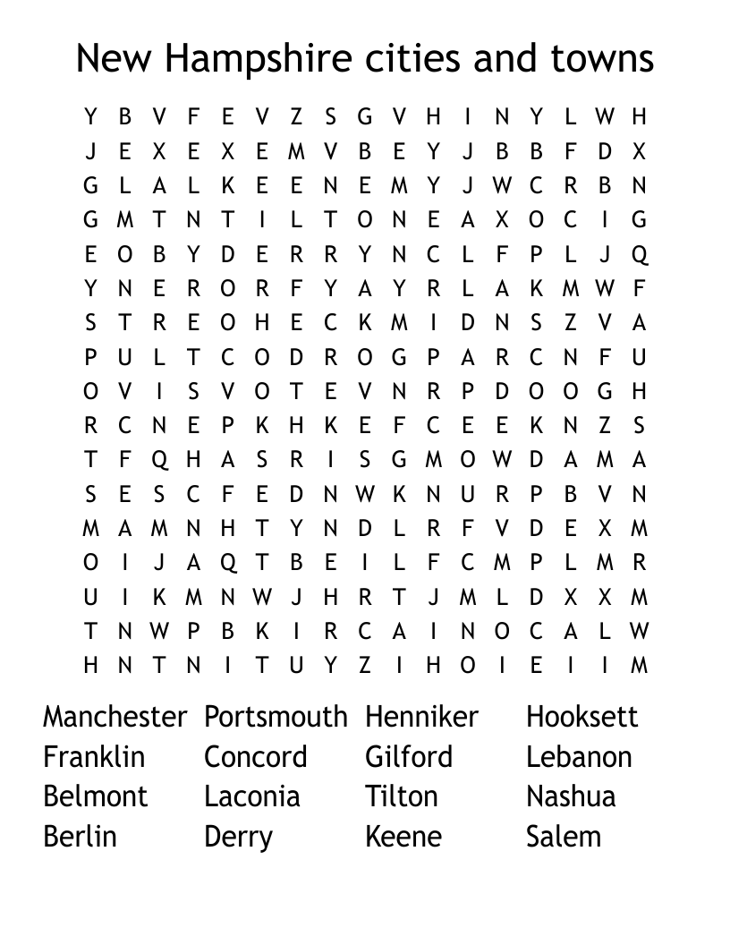 New Hampshire cities and towns Word Search