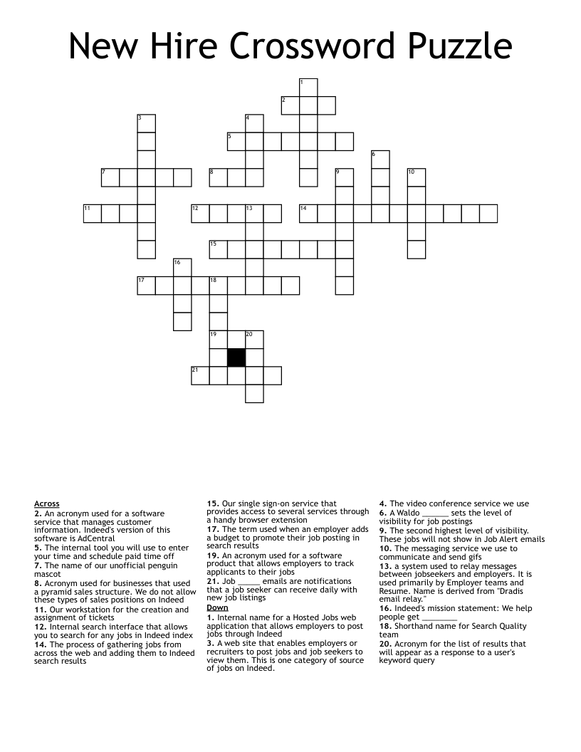 New Hire Crossword Puzzle
