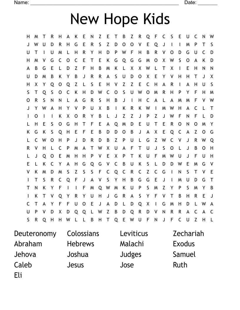 New Hope Kids Word Search