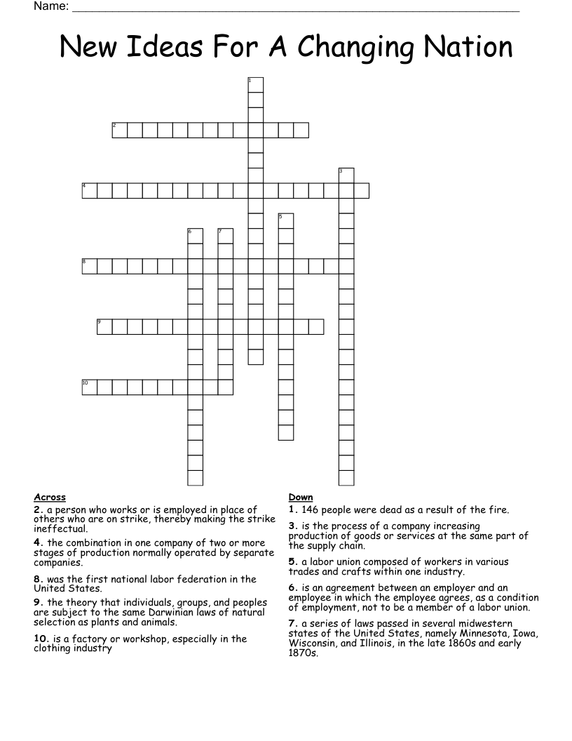 New Ideas For A Changing Nation Crossword